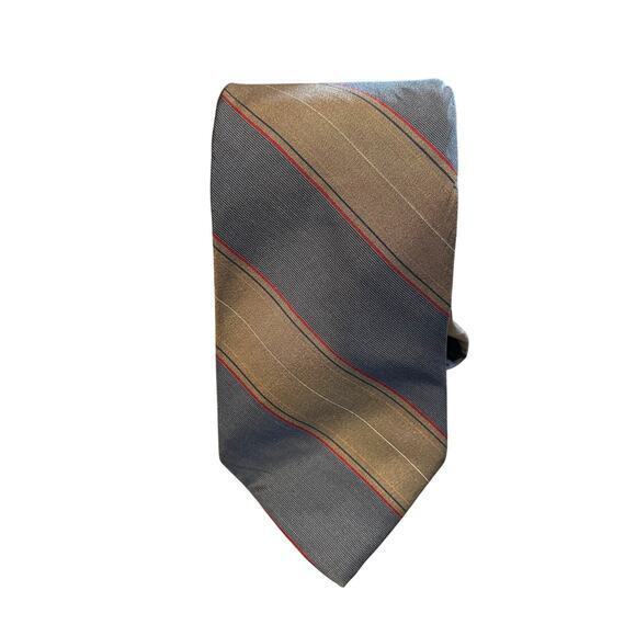 Christian‎ Dior All Silk Men's Vintage Designer Tie Slanted Strips Blue & Brown - Picture 1 of 11